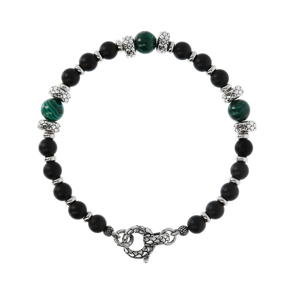 Bracelet with Mermaid Texture Rondelle and Onyx and Malachite 