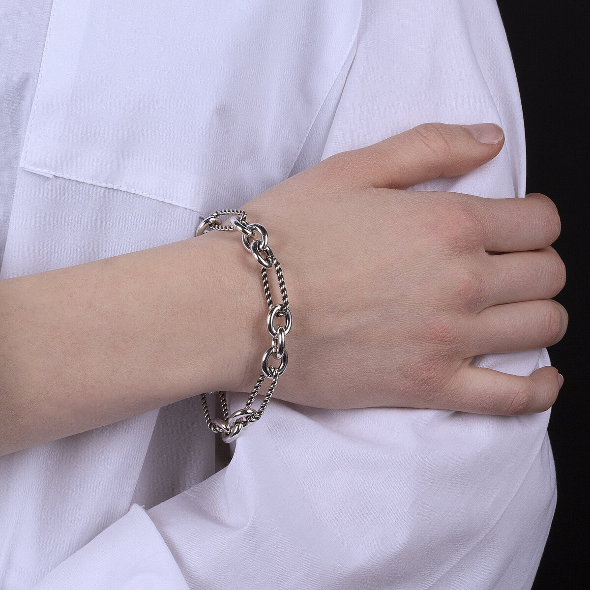 Bracciale con Catena a Maglie Alternate in Argento 925