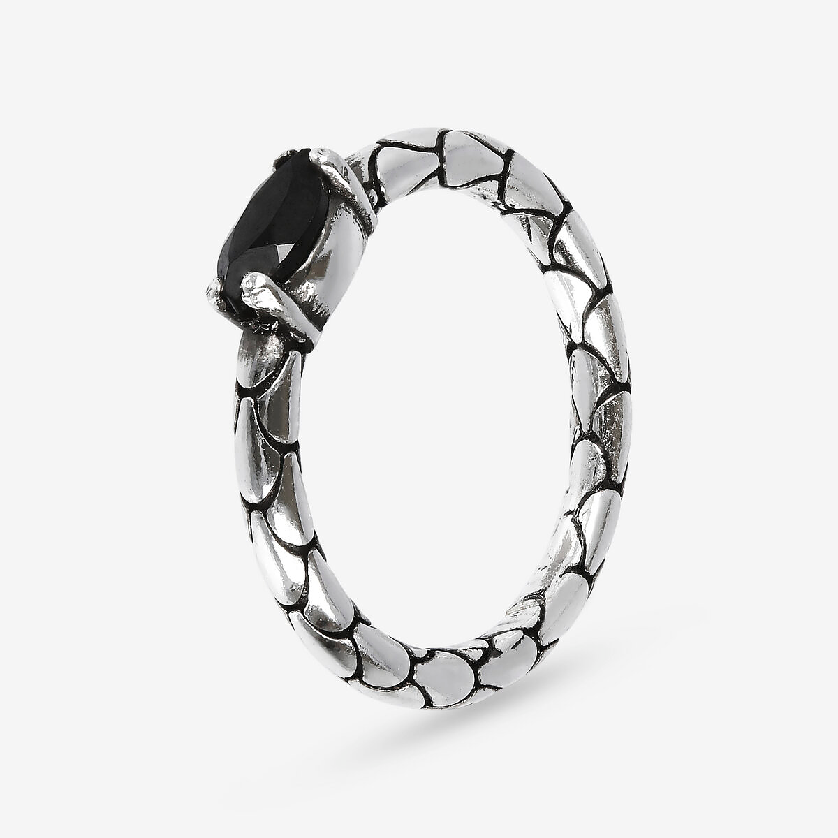 Bague Phalange avec Spinelle Noir et Texture Sirène