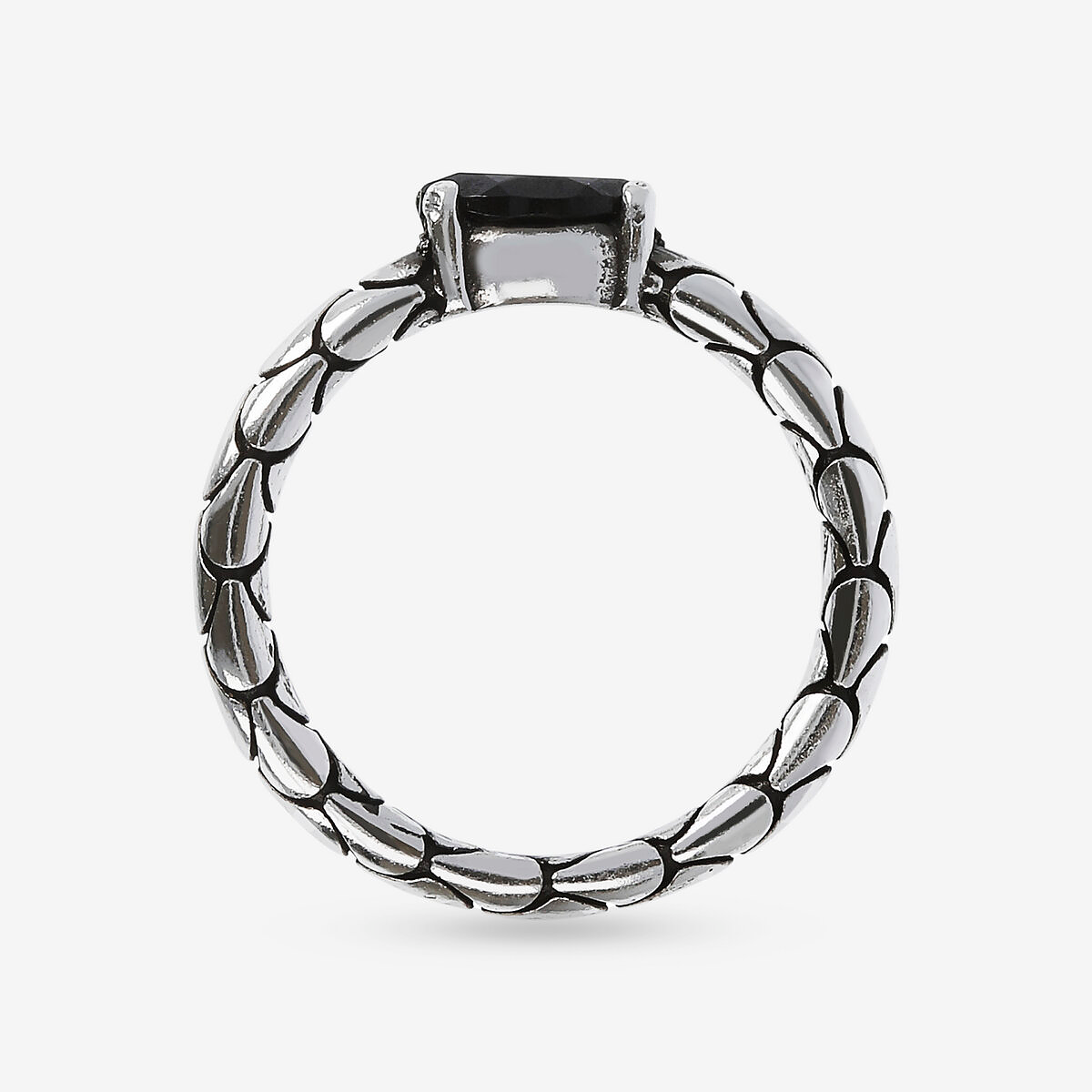 Anello da Falange Texture Sirena in Argento 925 placcato Rodio con Spinello Nero