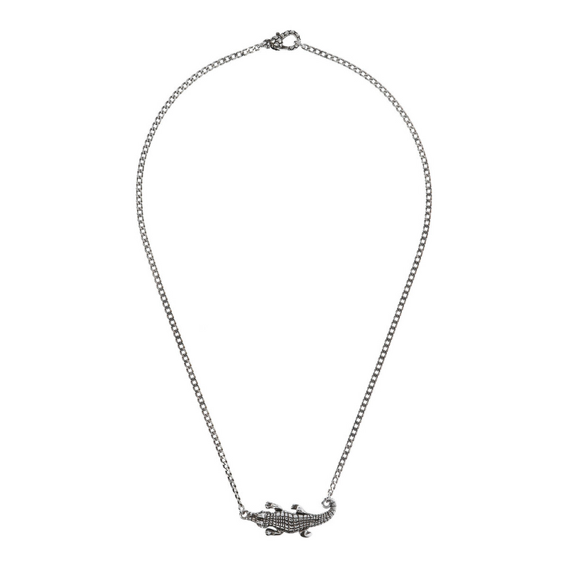Grumetta Chain Necklace with Crocodile Pendant and Black Spinel Natural Stone