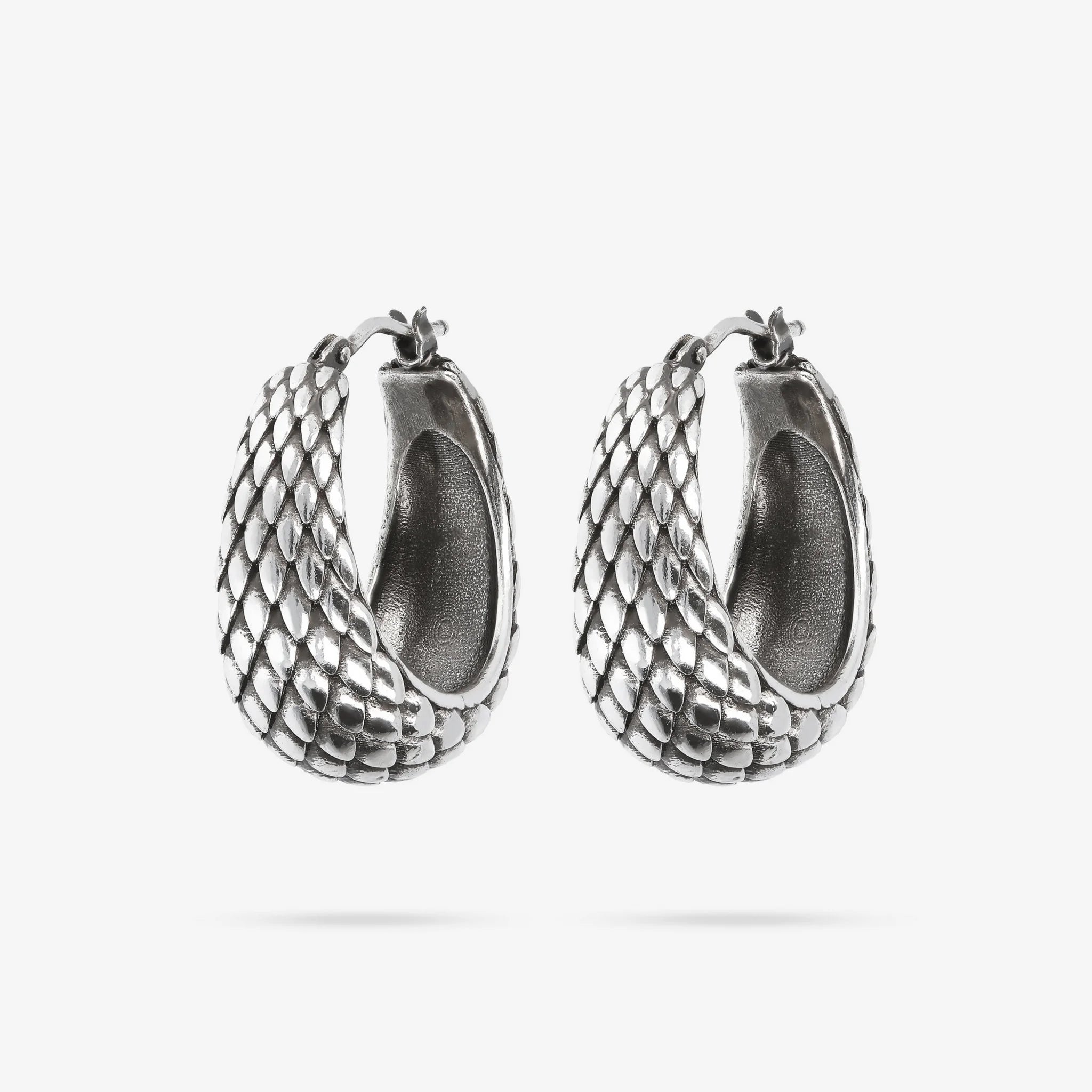 Orecchini a Cerchio Texture Drago in Argento 925