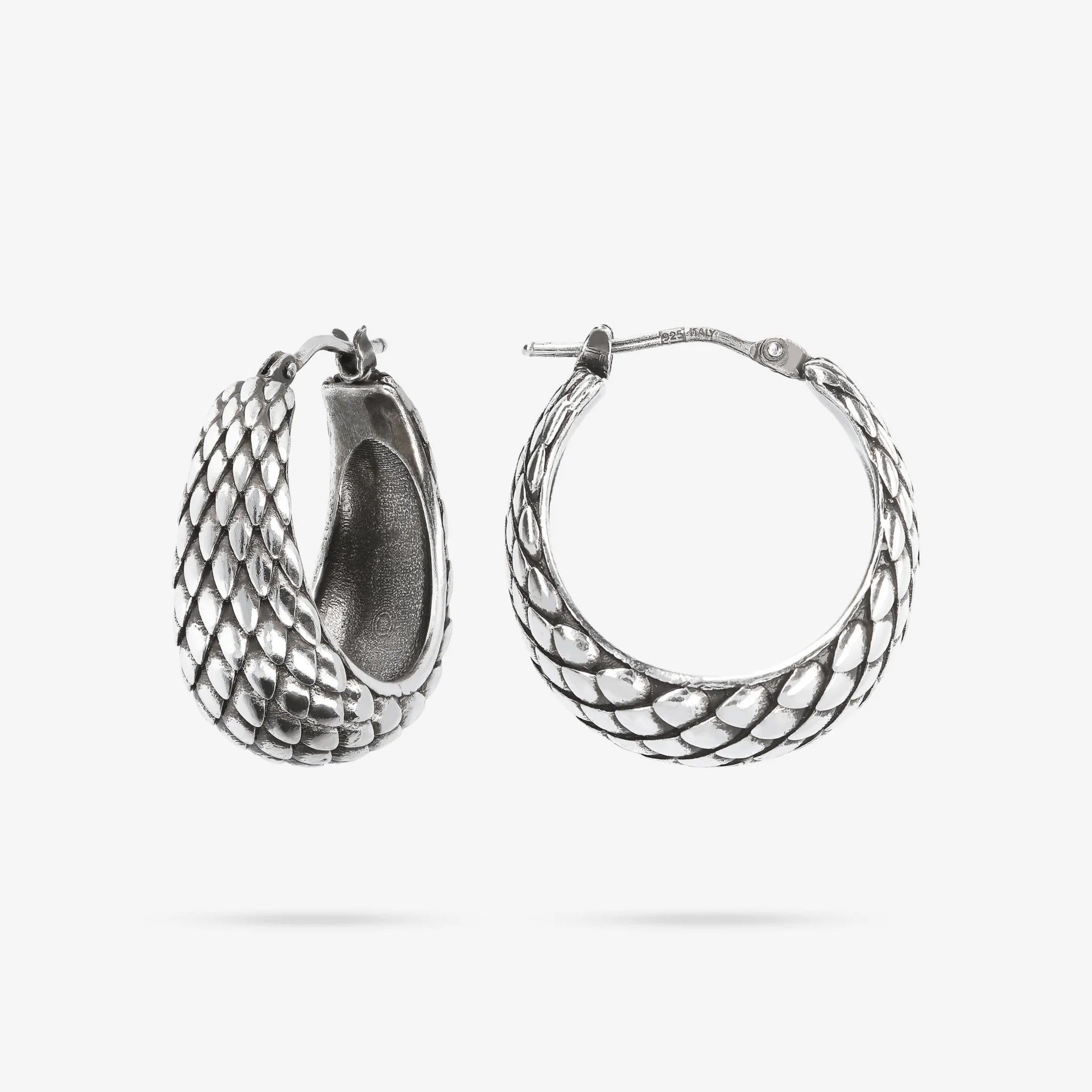 Orecchini a Cerchio Texture Drago in Argento 925