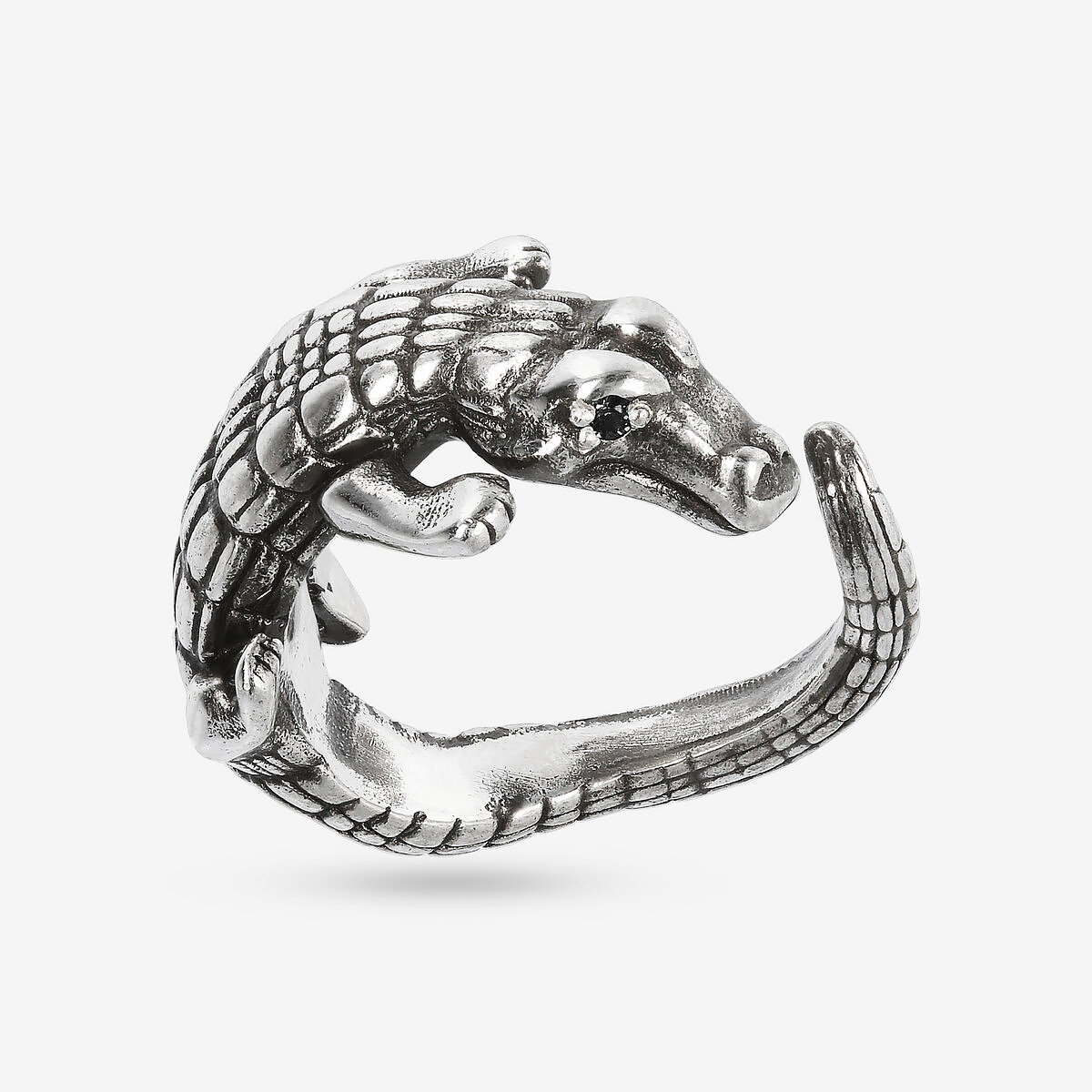 Crocodile Texture Ring with Black Spinel Natural Stone