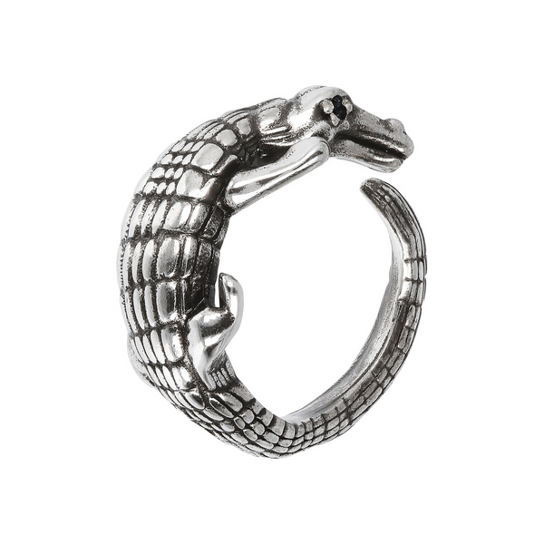 Crocodile Texture Ring with Black Spinel Natural Stone