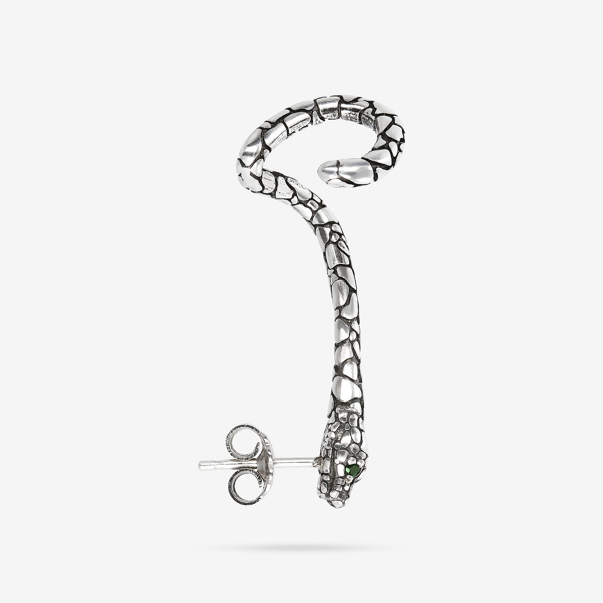 Orecchino Climber Serpente con Pietra Naturale Agata Verde in Argento 925