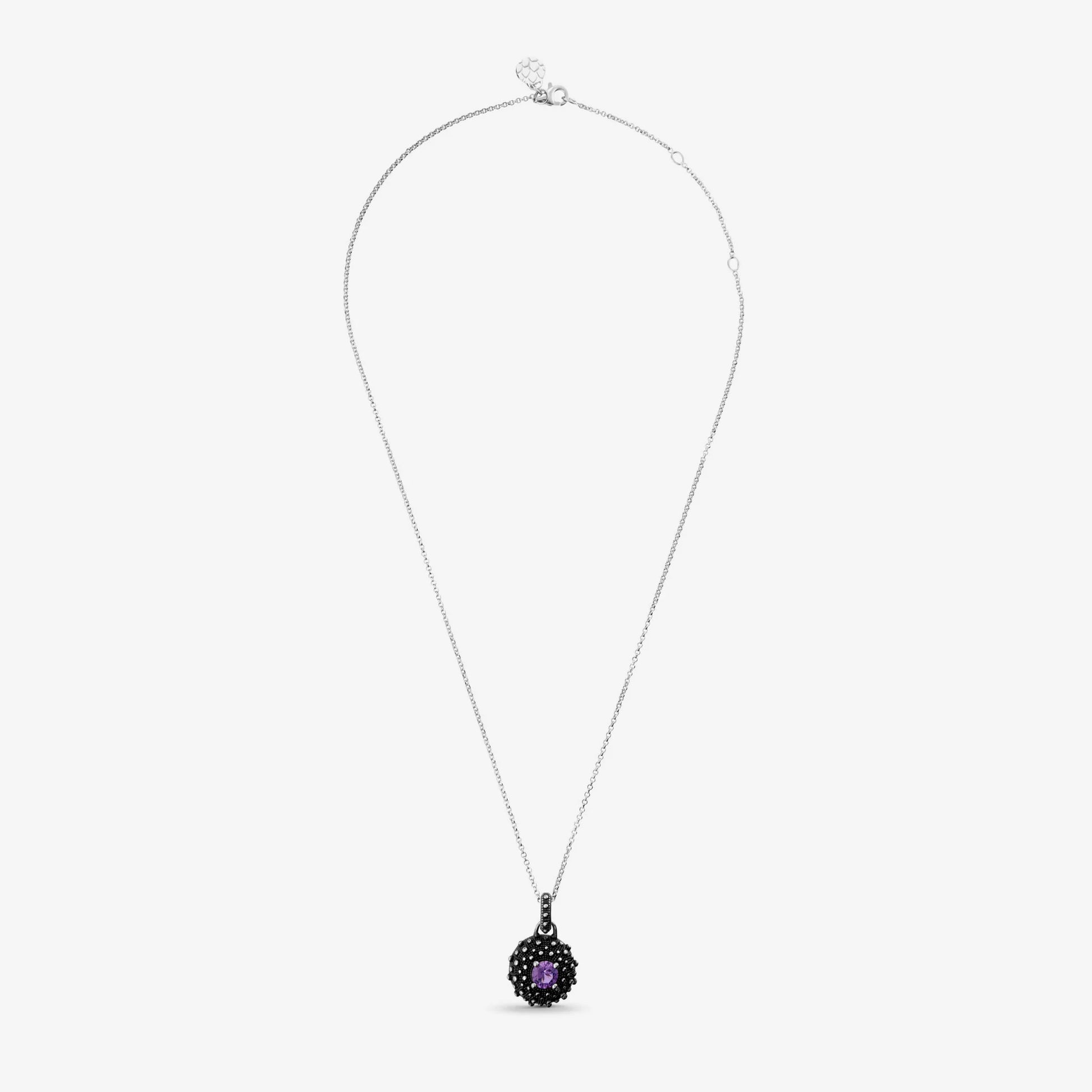Collana in Argento 925 placcato Rutenio con Pendente Texture Riccio di Mare e Pietra
