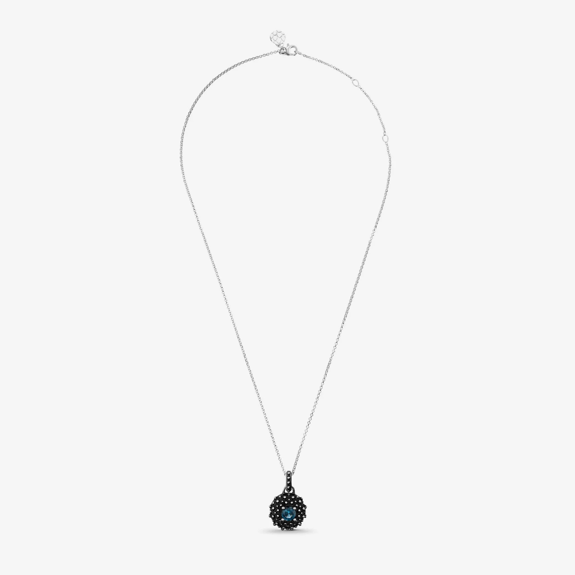 Collana in Argento 925 placcato Rutenio con Pendente Texture Riccio di Mare e Pietra