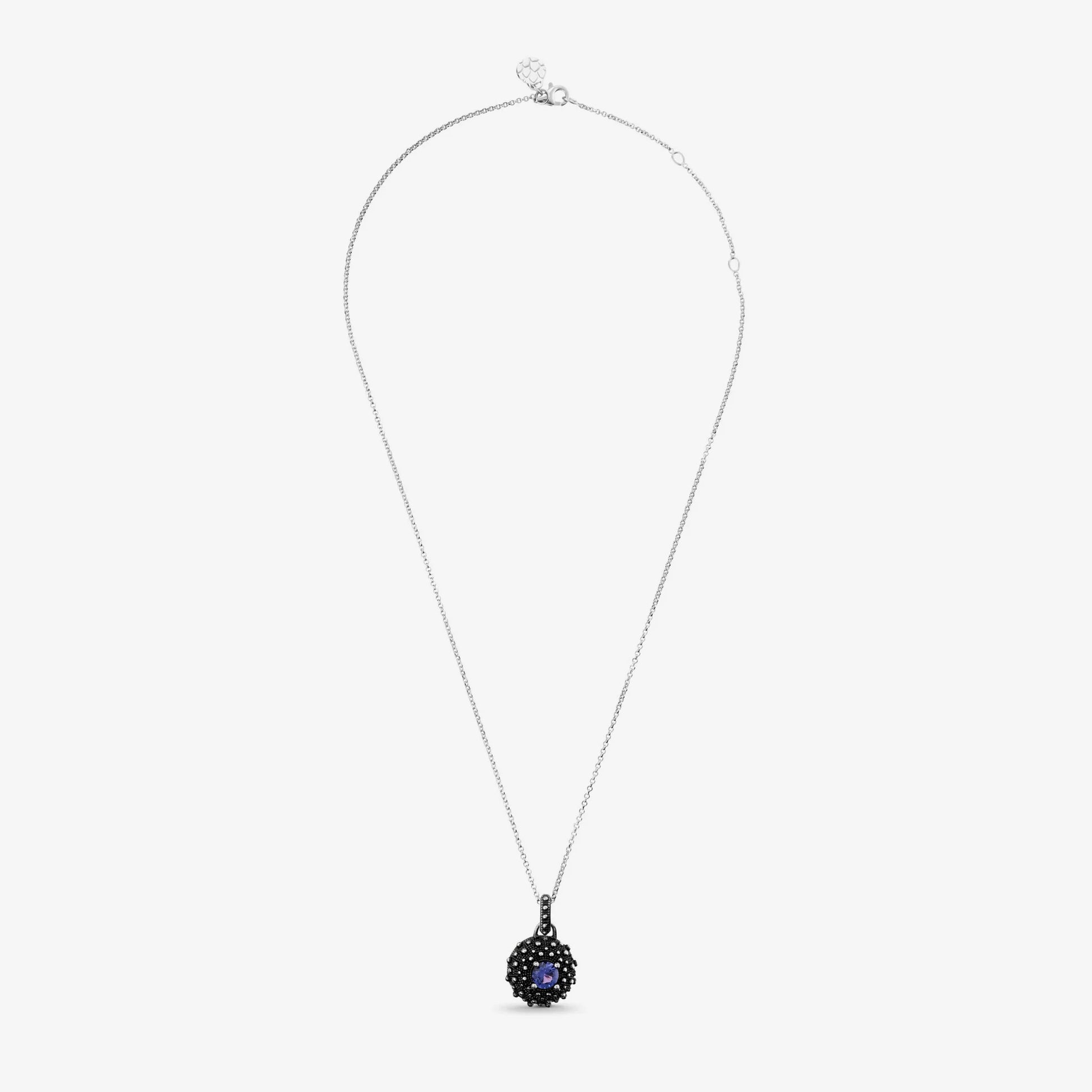Collana in Argento 925 placcato Rutenio con Pendente Texture Riccio di Mare e Pietra