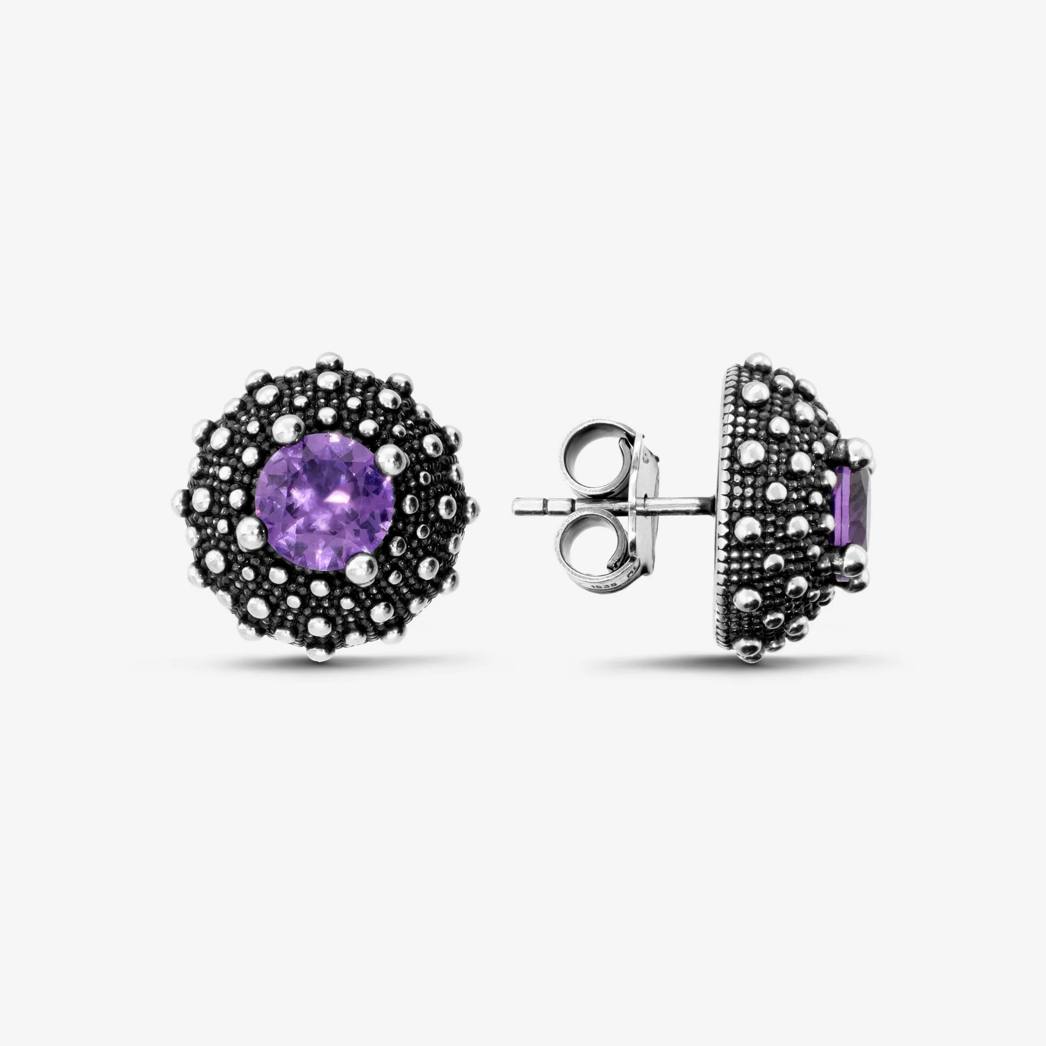 Orecchini a Lobo Texture Riccio di Mare in Argento 925 placcato Rutenio con Pietra Naturale
