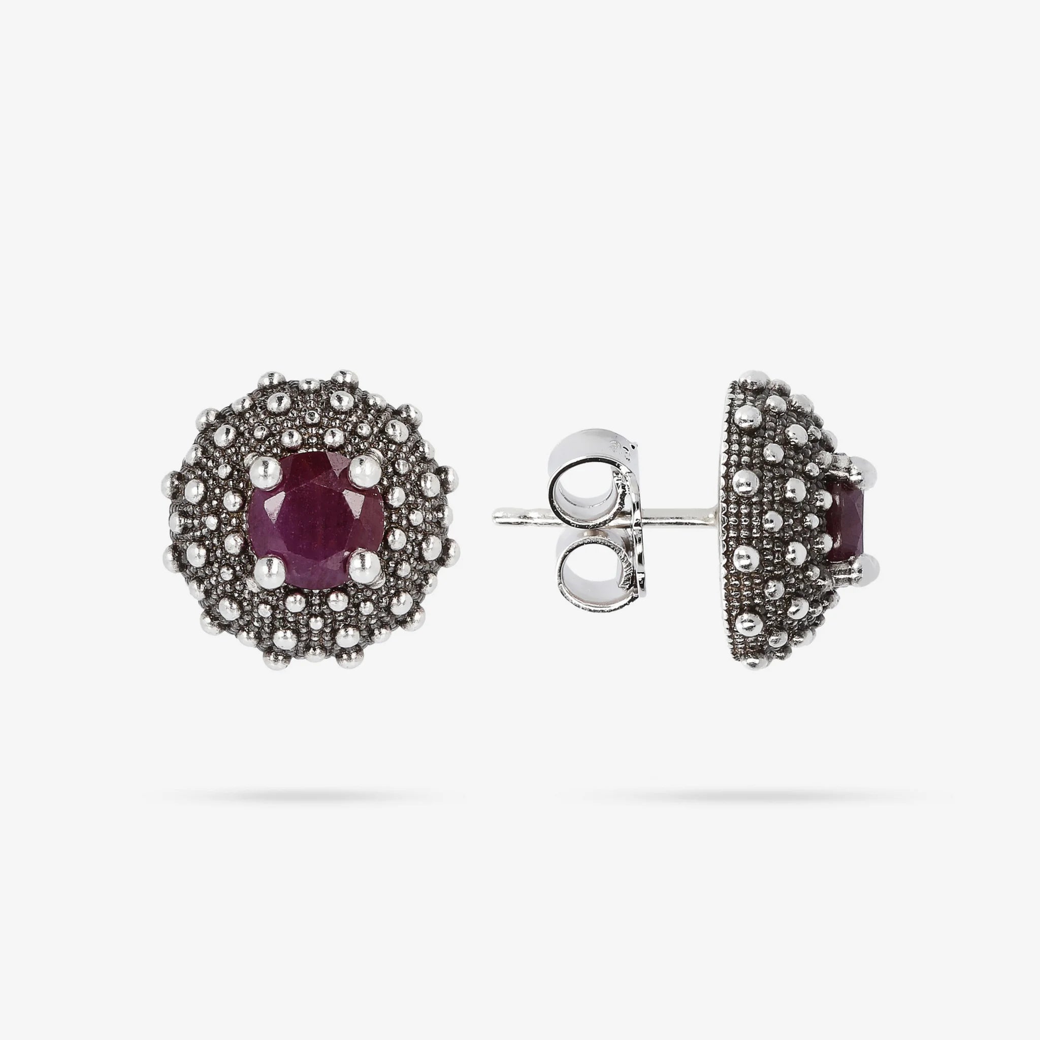 Orecchini a Lobo Texture Riccio di Mare in Argento 925 placcato Rutenio con Pietra Naturale