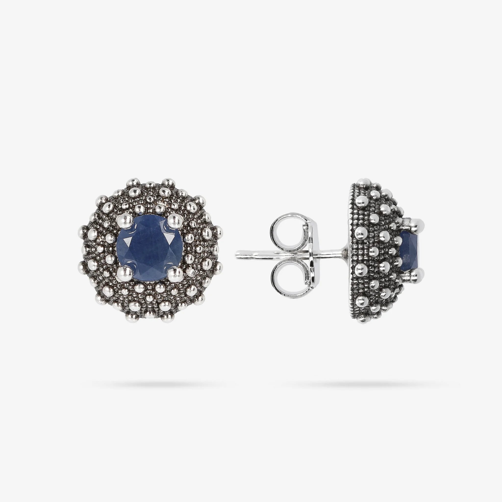 Orecchini a Lobo Texture Riccio di Mare in Argento 925 placcato Rutenio con Pietra Naturale