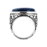 Tribal Chevalier Ring with Blue Apatite Natural Stone