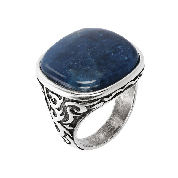 Tribal Chevalier Ring with Blue Apatite Natural Stone
