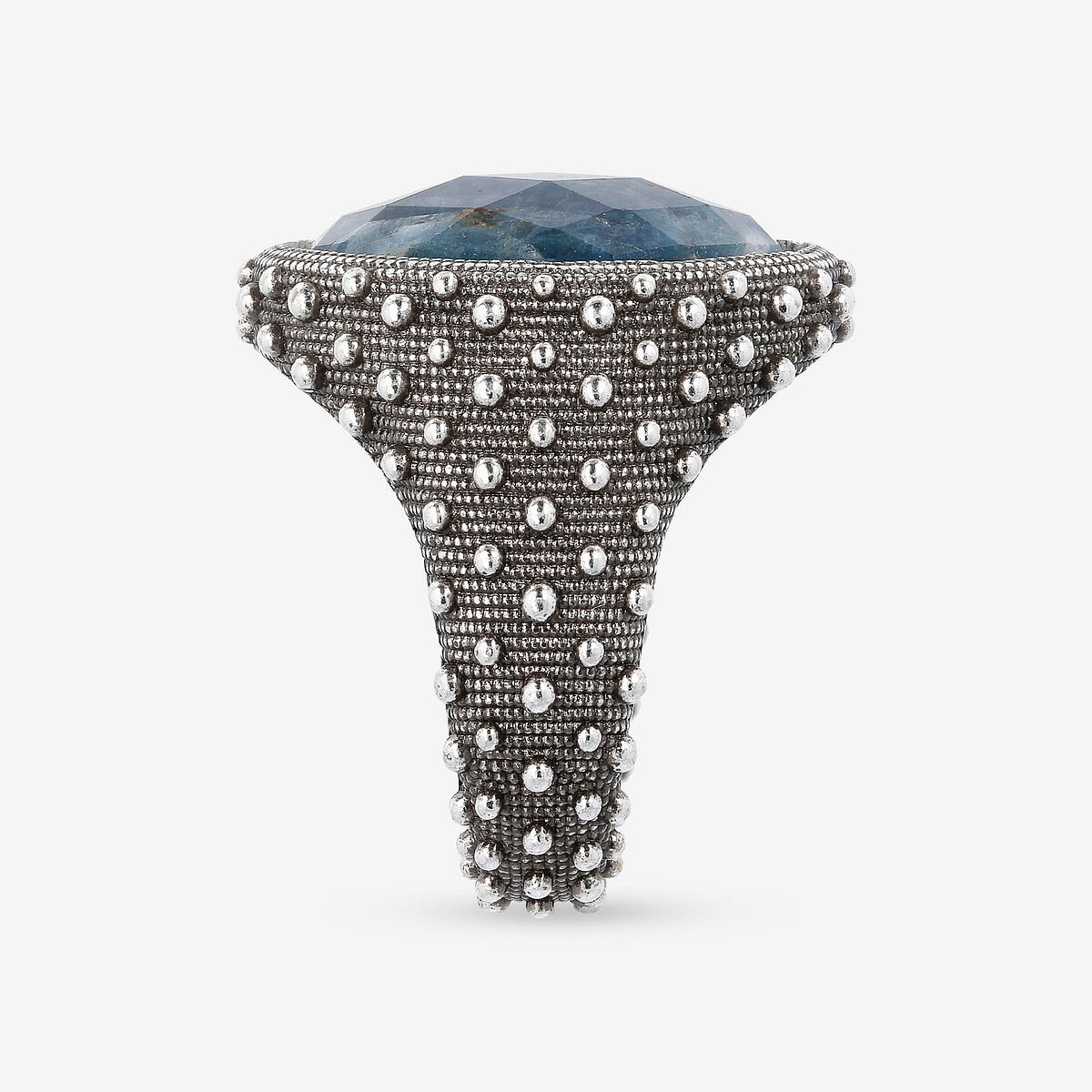 Anello Chevalier Texture Riccio di Mare con Pietra Naturale Ovale Sfaccettata in Argento 925