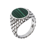 Dragon Texture Chevalier Ring with Natural Stone Round