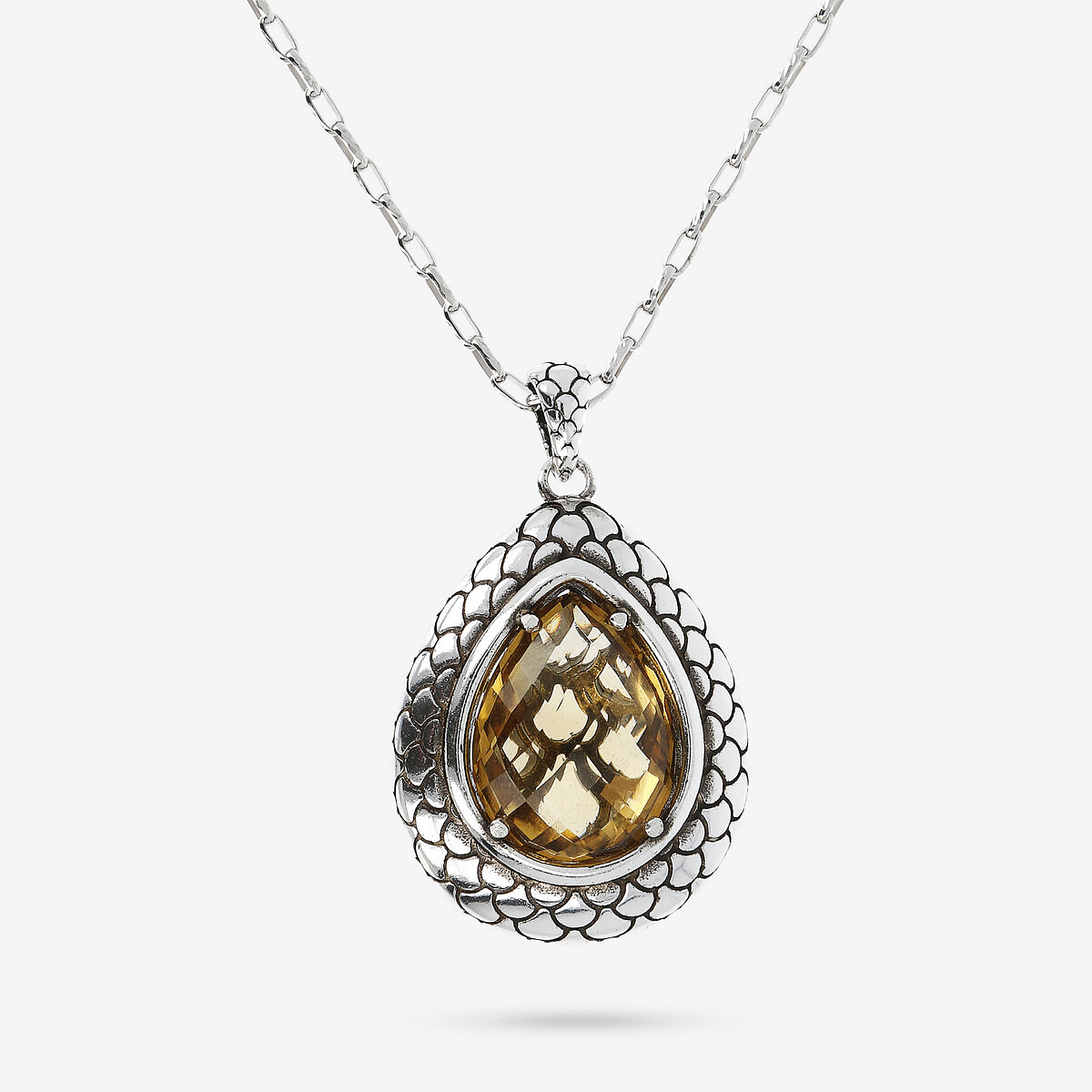 Collana in Argento 925 e Pendente a Goccia Texture Sirena con Citrino