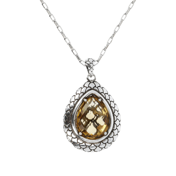 Necklace with Forzatina Chain and Drop Pendant with Mermaid Texture and Yellow Citrine