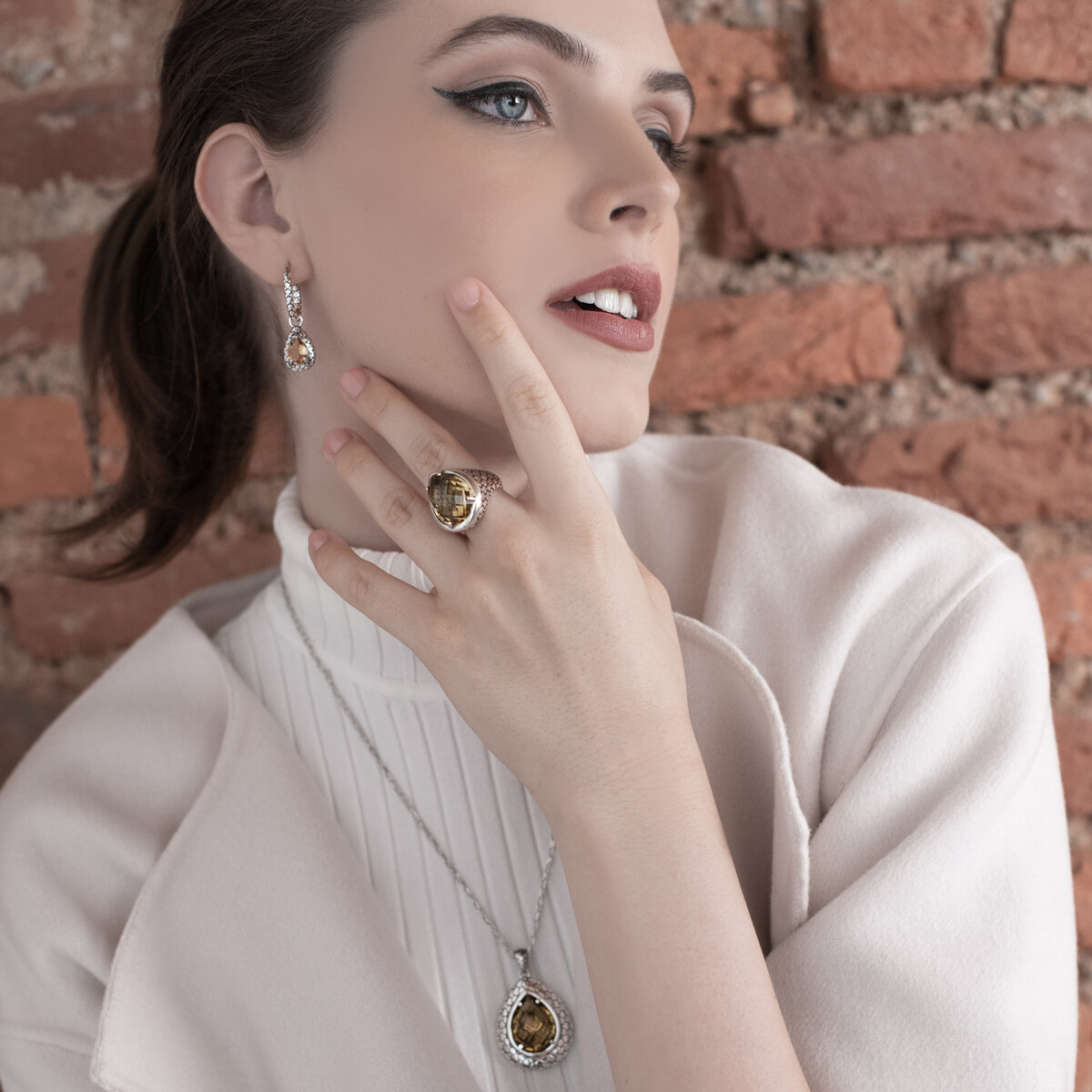 Anello Chevalier Texture Sirena con Pietra Naturale Quarzo Giallo in Argento 925