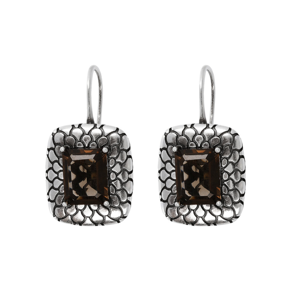 Boucles d'oreilles pendantes rectangulaires avec texture de sirène et quartz brun