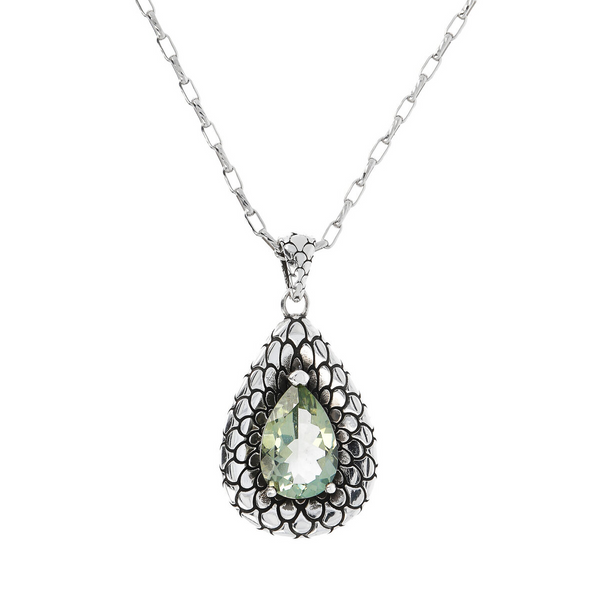 Necklace with Forzatina Chain and Drop Pendant with Mermaid Texture and Green Amethyst