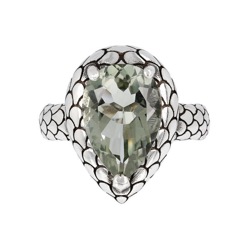 Mermaid Texture Cocktail Ring with Green Amethyst 