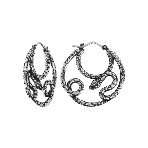 Textured Hoop Pendant Earrings with Snake