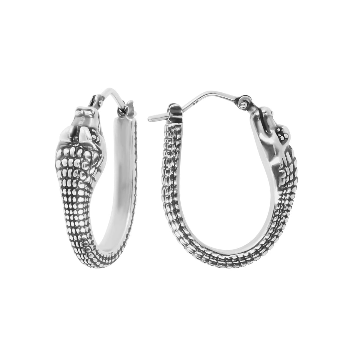 Crocodile Hoop Earrings with Black Spinel