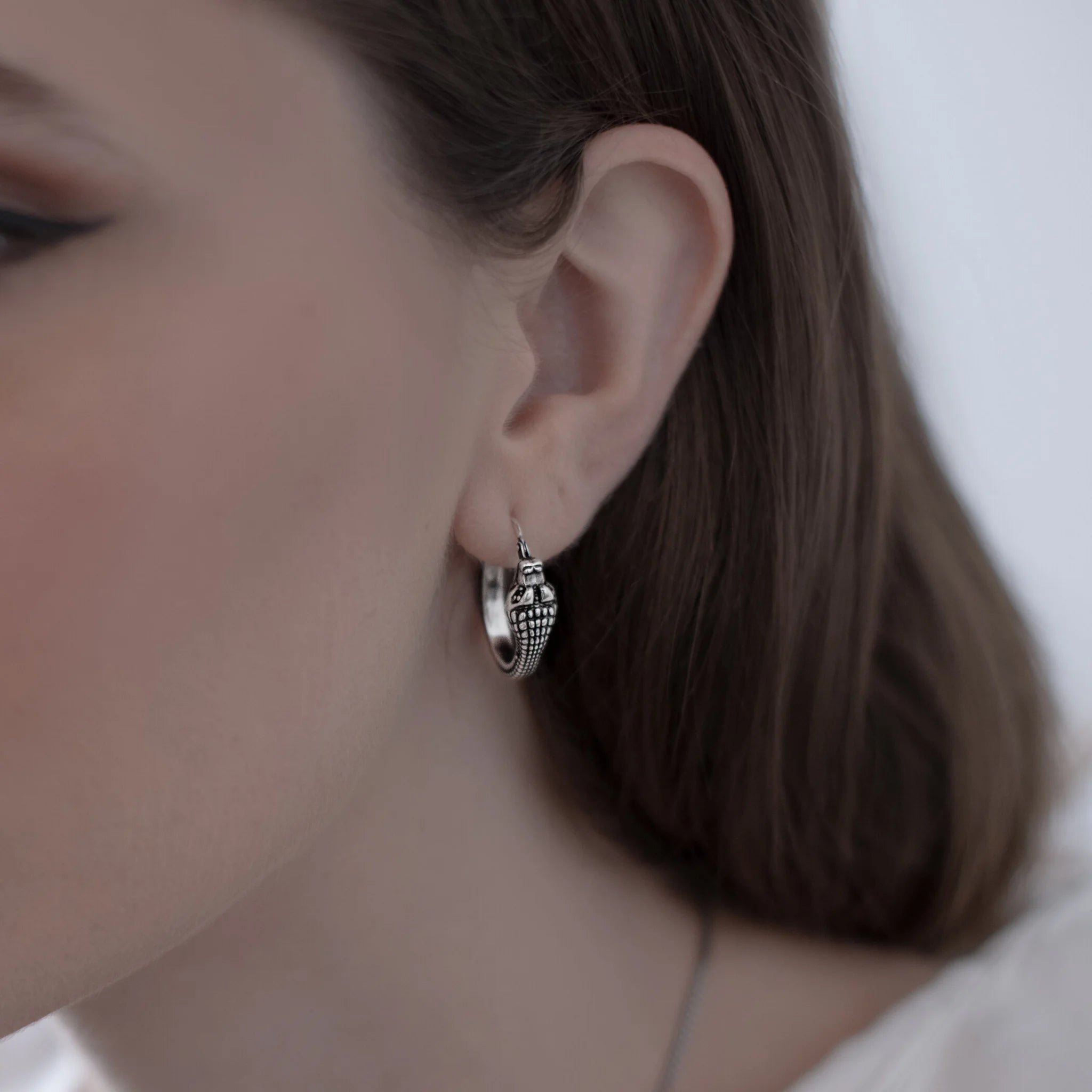 Crocodile Hoop Earrings with Black Spinel