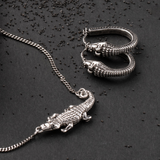 Créoles Texture Crocodile avec Serpent et Spinelle Noir