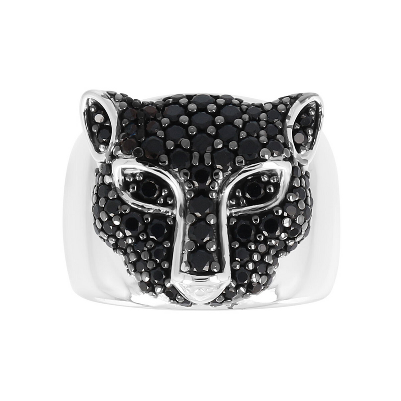 Band Ring with Pavé Panther in Black Spinel