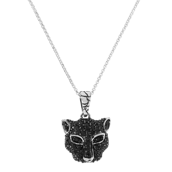 Necklace with Rolo Chain and Black Spinel Pavé Panther Pendant