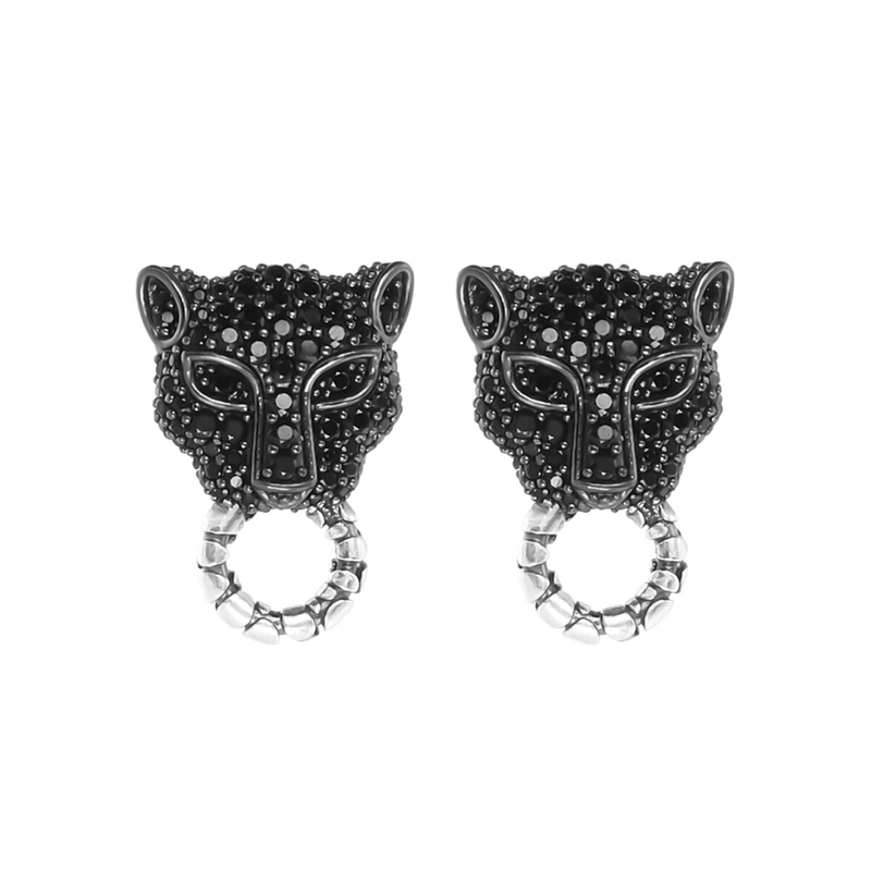 Pendant Earrings with Pavé Panther in Black Spinel