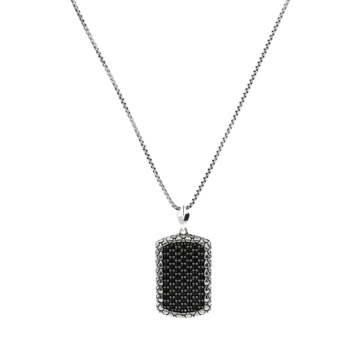 Collana Catena Veneziana con Pendente Texture Sirena e Pavé in Spinello Nero in Argento 925