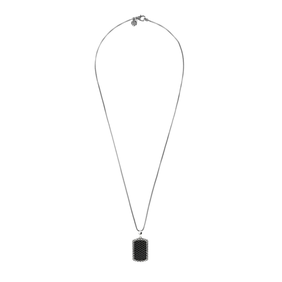 Collana Catena Veneziana con Pendente Texture Sirena e Pavé in Spinello Nero in Argento 925
