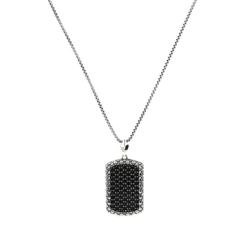 Necklace with Mermaid Texture Pendant and Black Spinel Pavé