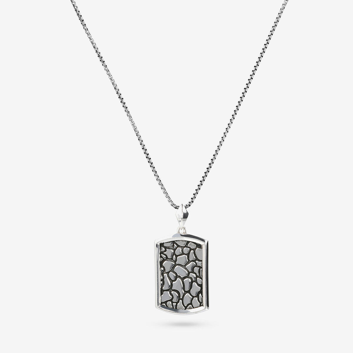 Venetian Chain Necklace with Textured Rectangular Pendant