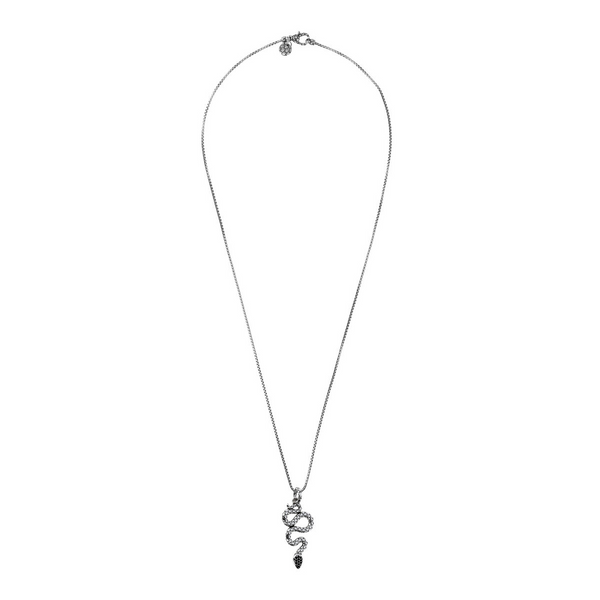 Venetian Chain Necklace with Snake Pendant and Black Spinel Pavé