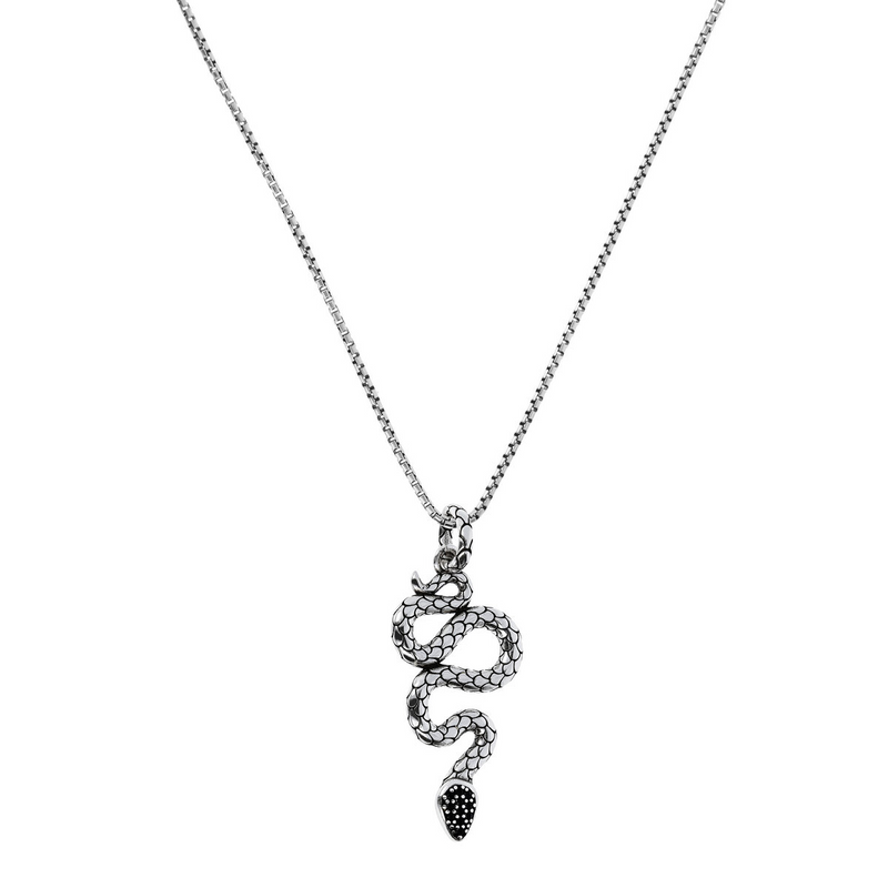 Venetian Chain Necklace with Snake Pendant and Black Spinel Pavé
