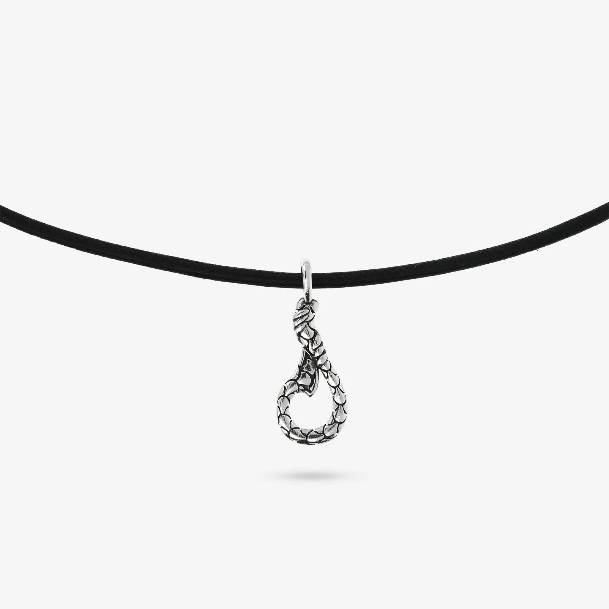 Collana con Cordino Cerato e Pendente Simbolo in Argento 925 placcato Rodio Texture Sirena