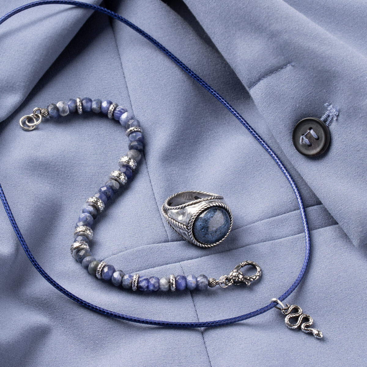Bracelet with Natural Stones and Mermaid Texture 