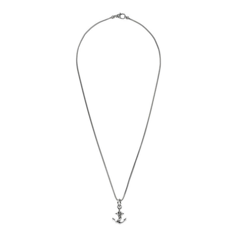 Snake Chain Necklace with Anchor Pendant