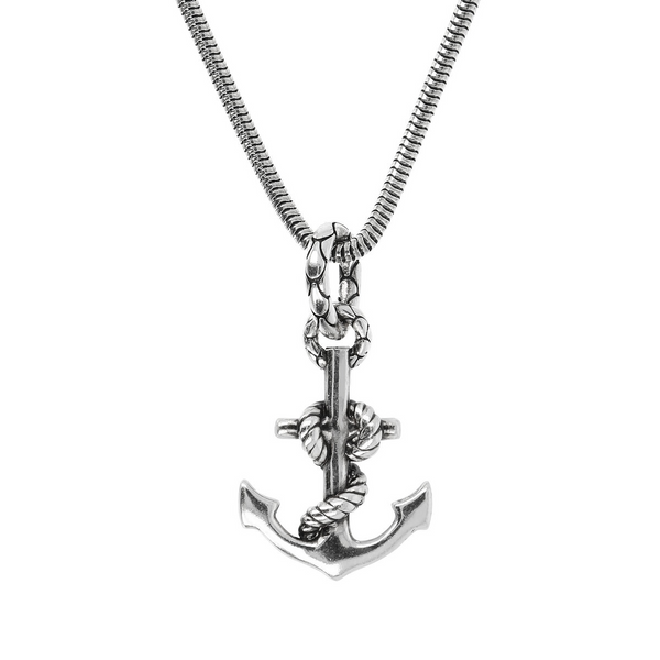 Snake Chain Necklace with Anchor Pendant