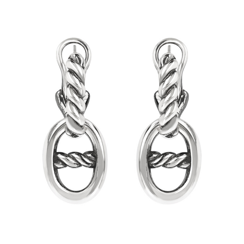 Marine rope link earrings in silver