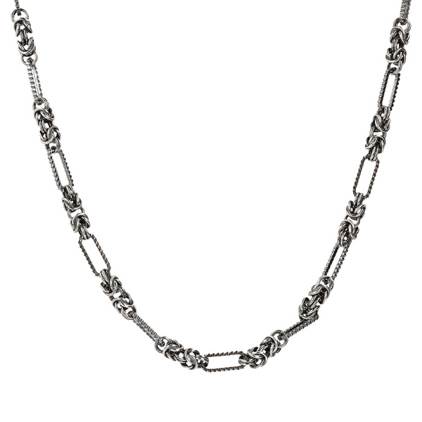 Necklace with Byzantine Chain Alternating with Worked Rectangular Links