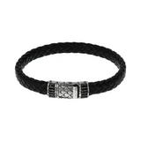 Braided Leather Bracelet with Textured Closure and Black Spinel Pavé