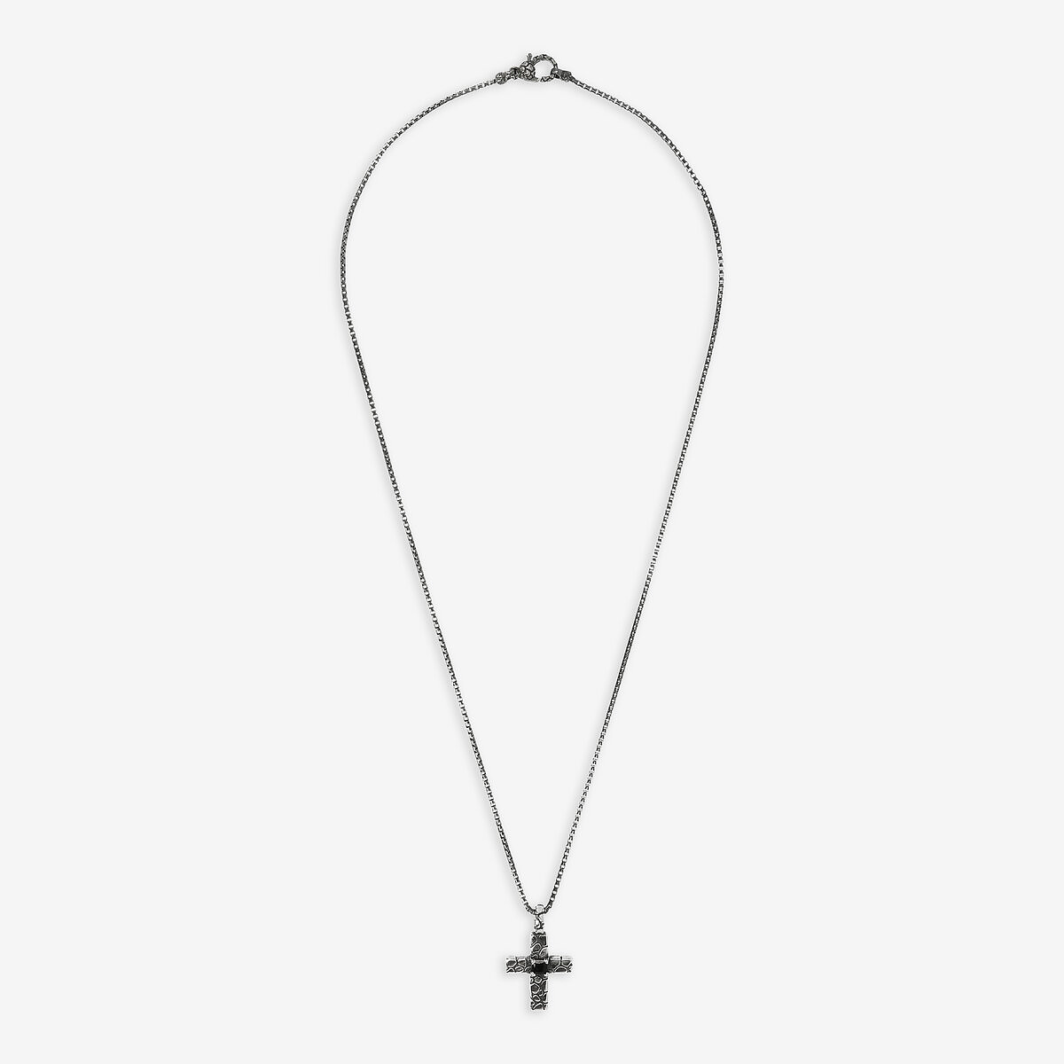 Collana Catena Veneziana con Pendente Croce e Spinello Nero in Argento 925