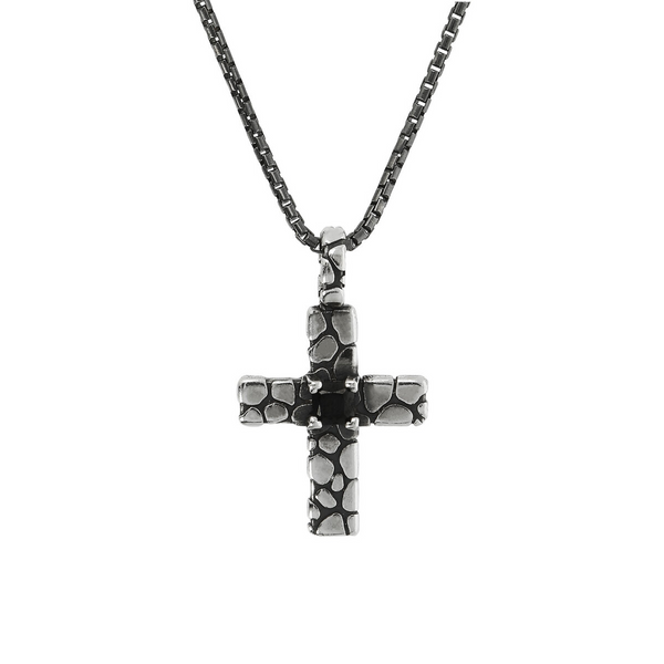 Venetian Chain Necklace with Cross Pendant and Black Spinel
