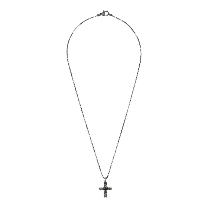 Venezianische Halskette mit Kreuzanhänger und schwarzem Spinell