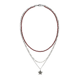 Mehrsträngige Halskette mit rotem Granat und Stern mit Schlangenstruktur